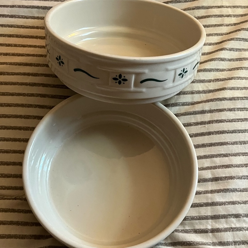 Longaberger White and Blue Ceramic Bowls